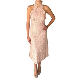 Nanette Lepore Blush Laced Ruffled Cotton Backless Midi Dress